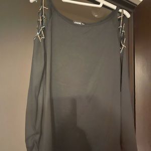 Black stretchy top with beads and brand new